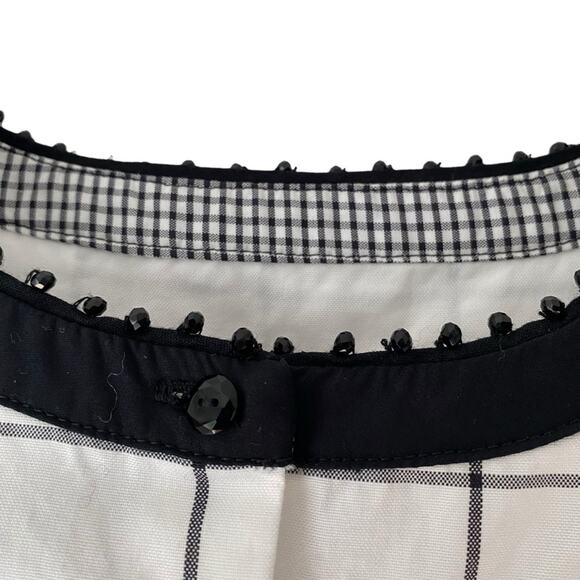 Weekend Max Mara Window Pain Check White Black Blouse Beaded Collar size large - Picture 2 of 9